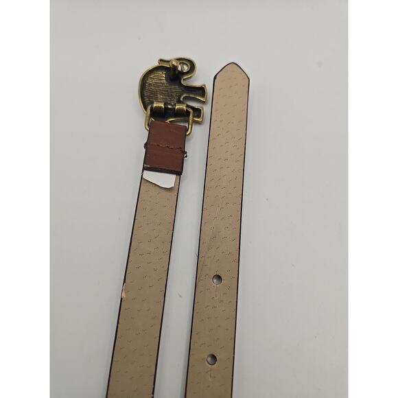 Women\'s Brown Leather Belt with Brass Elephant Buckle Sz 36-38\